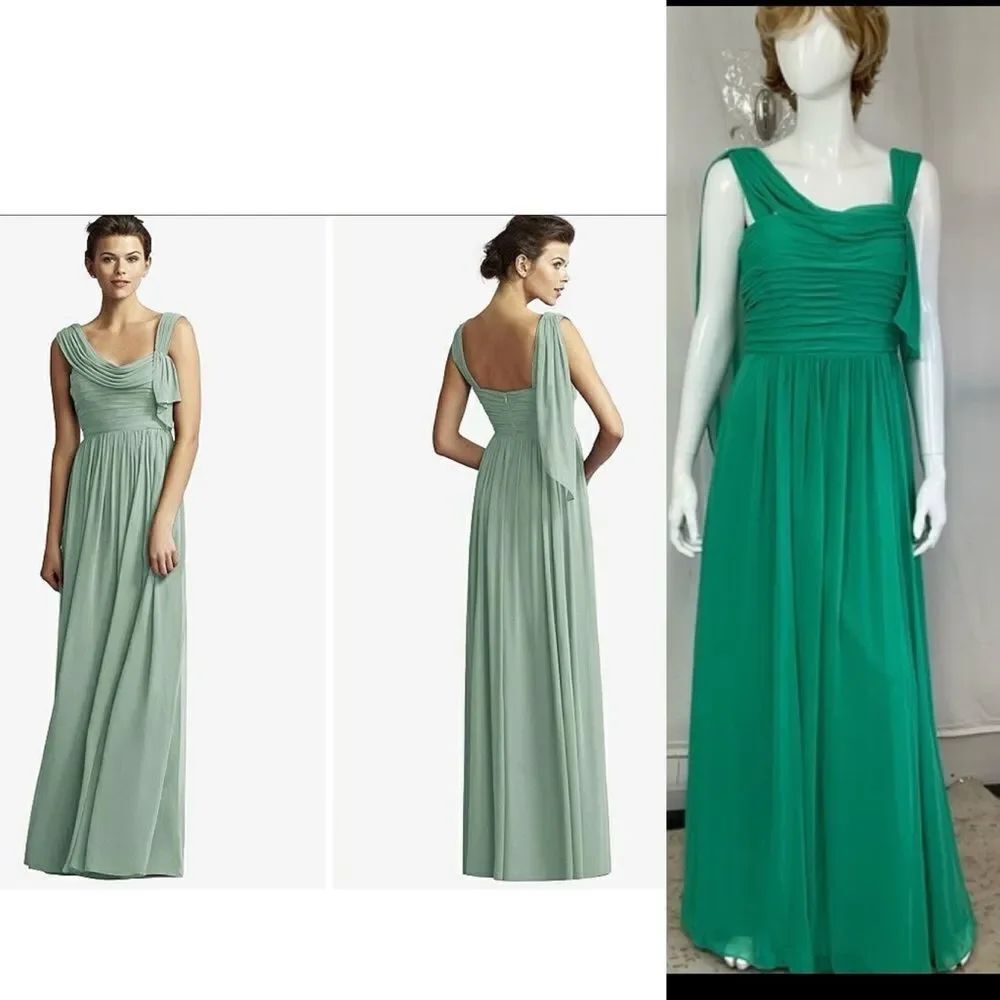 NEW Jenny Yoo Pantone Emerald Green Draped Lux Chiffon Gown Maxi Dress 10